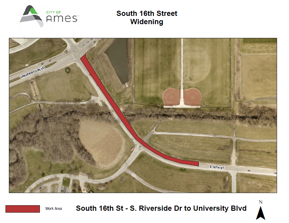 Construction map of South 16th Street project to widen the street