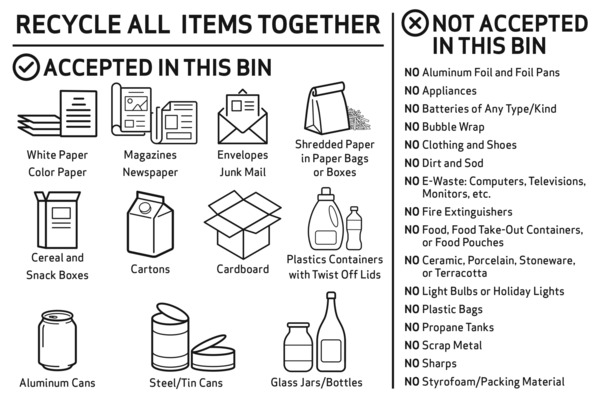 Icons of materials that are recyclable