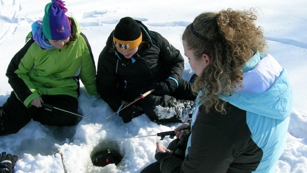 Kids ice fishing.