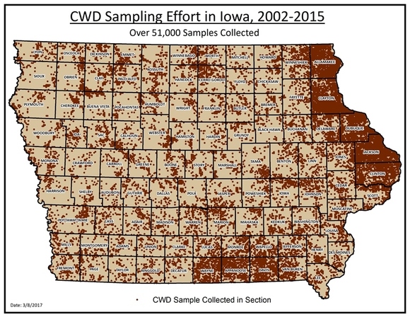 CWD sampling locations in Iowa