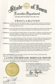 Proclamation, Latino and Hispanic Heritage Month 2018