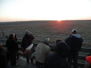People on the viewing platform as the sun rises