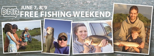Four photos of people fishing for Iowa's Free Fishing Weekend.