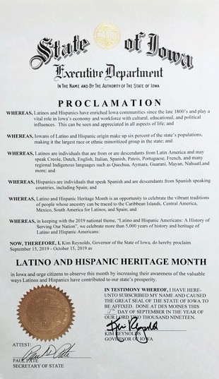2019 Latino Heritage Month Proclamation