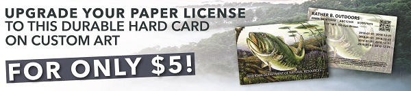 Photo of the new Iowa fishing license hard card.