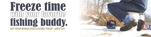 A man sitting on a bucket ice fishing.