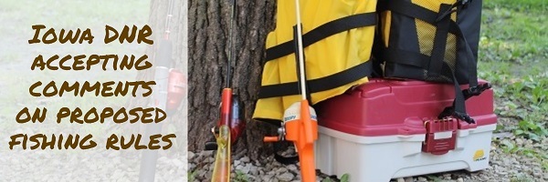 A fishing rod, tackle box and life jacket leaning on a tree.
