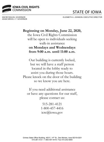 ICRC Establishing Walk-In Hours