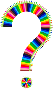 a question mark made up of colored pencils