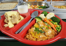 Tray of school cafeteria food