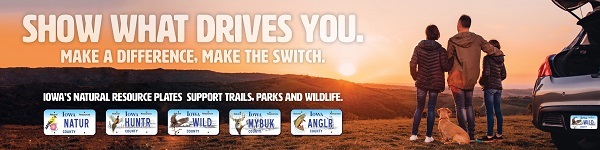 A family standing by their dog and car watching the sunset.