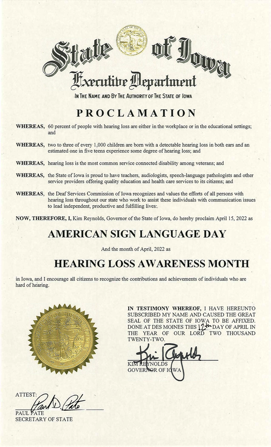 Proclamation, ASL, Hearing Loss