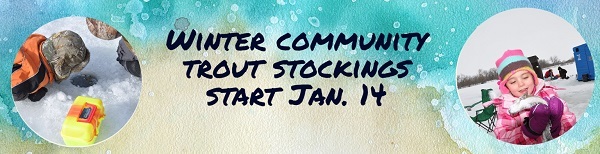 Kids fishing for trout through the ice at a community fishing pond.