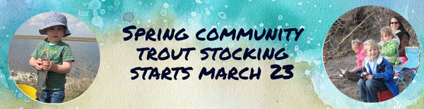 Kids fishing at a spring community trout event.