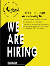 Le Doux Signs hiring flyer