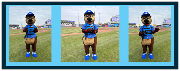 Iowa Cub's Cubbie Bear wearing a life jacket 