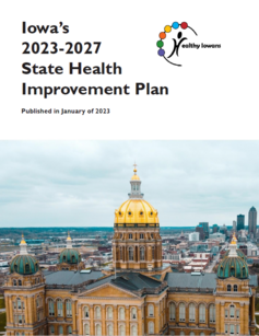 2023-2027 State Health Improvement Plan title page, which includes a picture of the Iowa State Capitol building.
