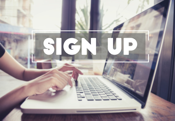 A graphic that says "SIGN UP."