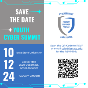Youth Cyber Summit - Save the Date card with dates and RSVP QR Code