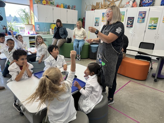 Jacquie Drey teachers a kindergarten STEM class on polymers and mixtures at Storm Lake Early Elementry