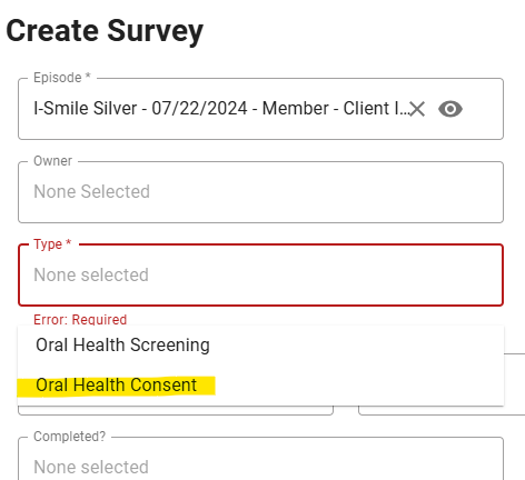 Oral Health Consent Dropdown