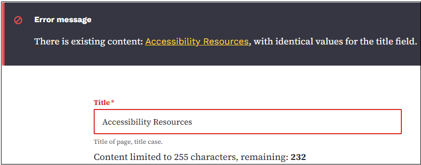 duplicate title error w border