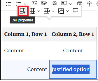table cell properties