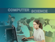 DOE_Computer science graphic showing secondary school students working in a computer lab