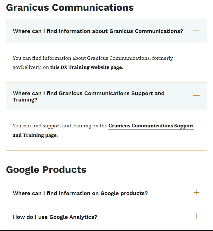FAQ list with headings