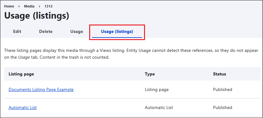Usage listing