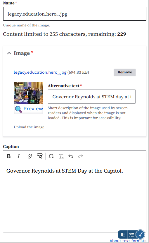 Caption field for photo galleries