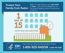 infographic showing that 1 out of 15 homes have high radon levels in the United States
