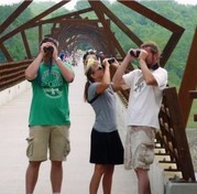 Hawk watchers on High Trestle Bridge