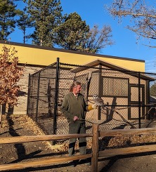 Mike Havlik with Strix outside Raptor Exhibit