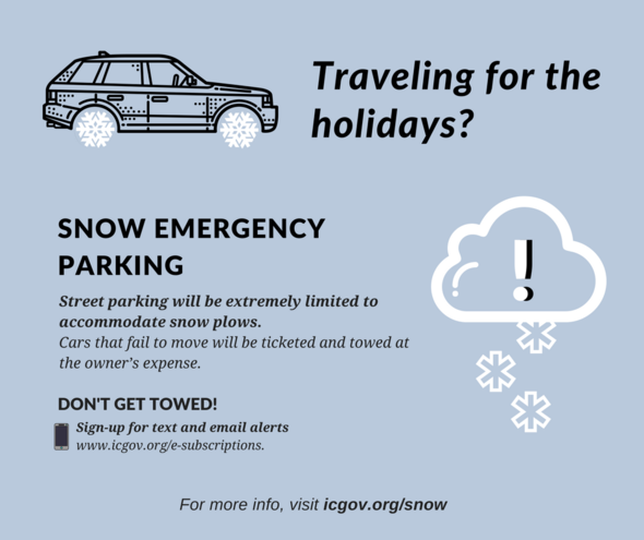 A graphic promoting the city snow emergency policy. 