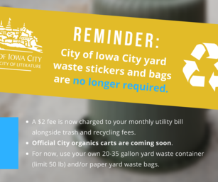 A graphic promoting the Iowa City's Yard Waste and Food Waste program. 