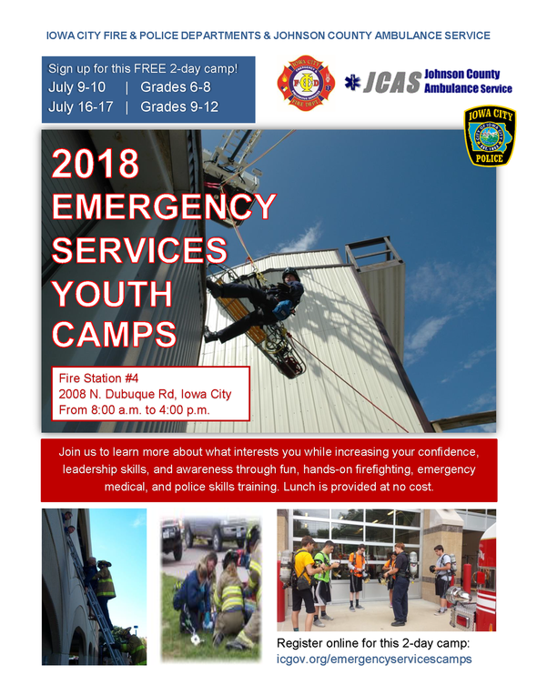 A flyer for the emergency services youth camp