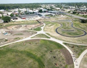Aerial view of Riverfront Crossings Park