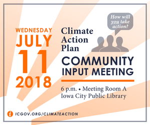 Graphic containing event information for the Climate Action Plan community input meeting
