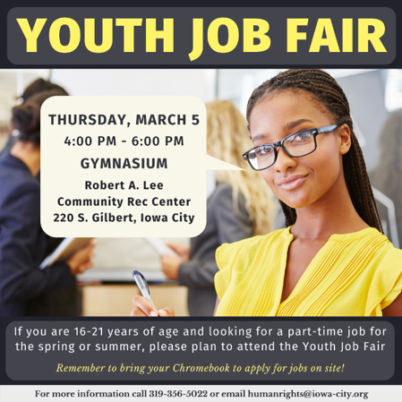 A poster for the upcoming Youth Job Fair. 