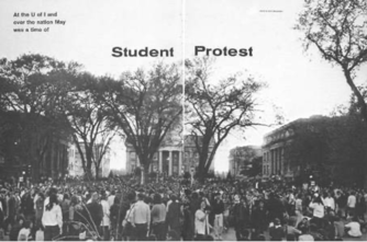 A University of Iowa student protest is shown. 