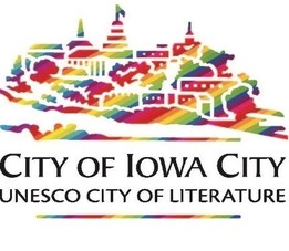 A rainbow-colored version of the City of Iowa City's logo. 