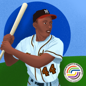 An illustration of baseball legend Hank Aaron is shown. 