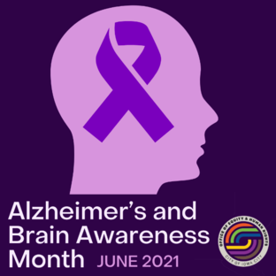 A graphic that reads Alzheimer's and Brain Awareness Month. 