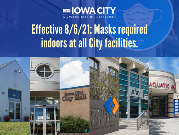 A graphic detailing mask requirements for City facilities. 