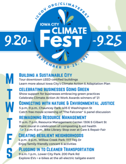 Click here to enlarge image and download/print Climate Fest schedule