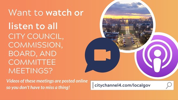Graphic promoting City public meeting videos being available online. 