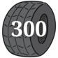 A tire with the number 300 on it is shown. 