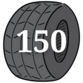 A tire with 150 on it is shown. 