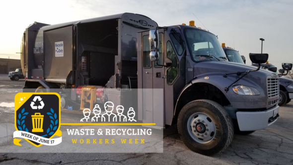 An image of a recycling collection truck is shown. 